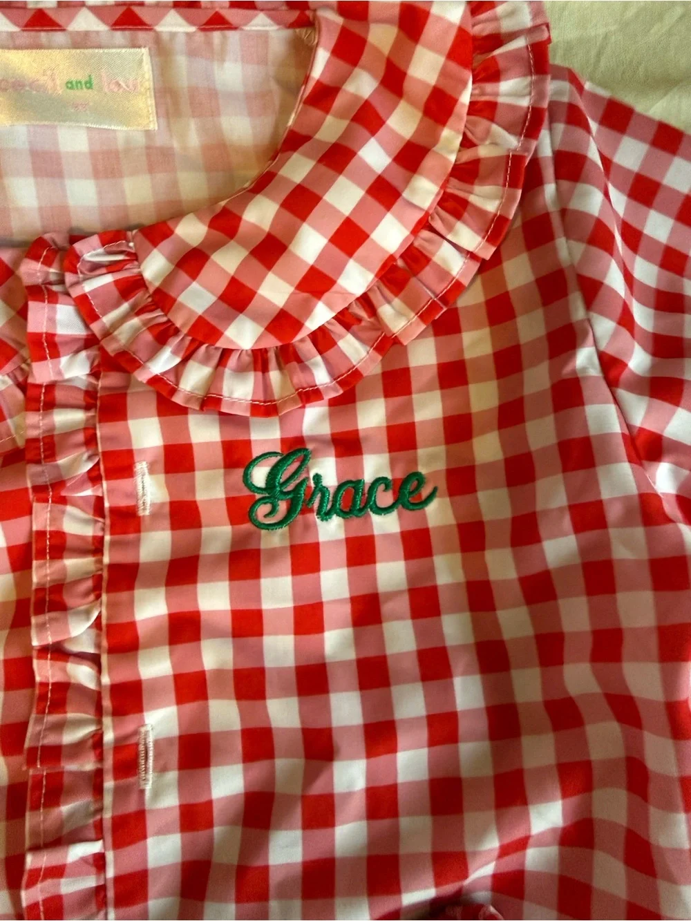 Red Gingham Kids Pajama Set - 3T - Grace Monogram